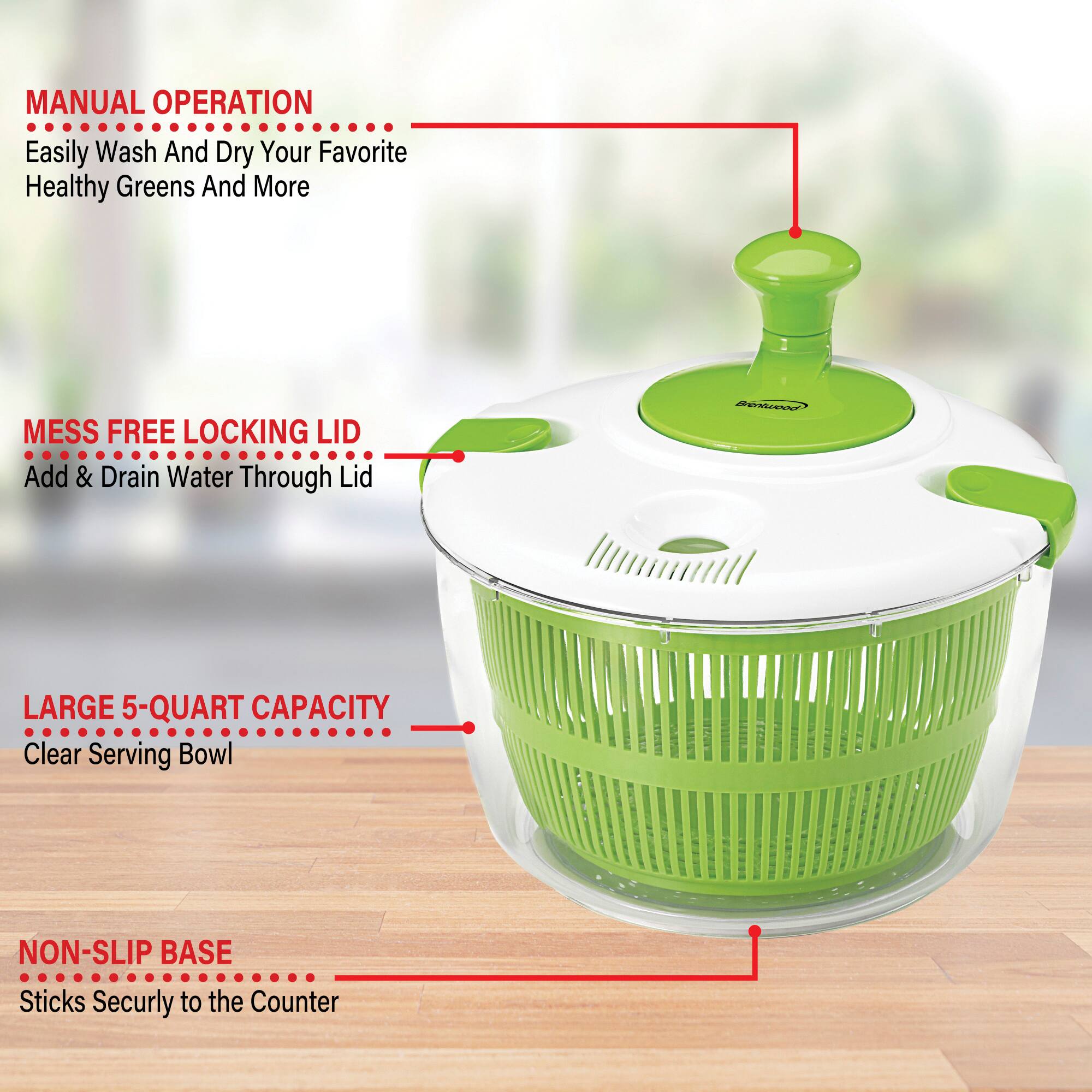 Brentwood Salad Spinner with 5qt. Serving Bowl